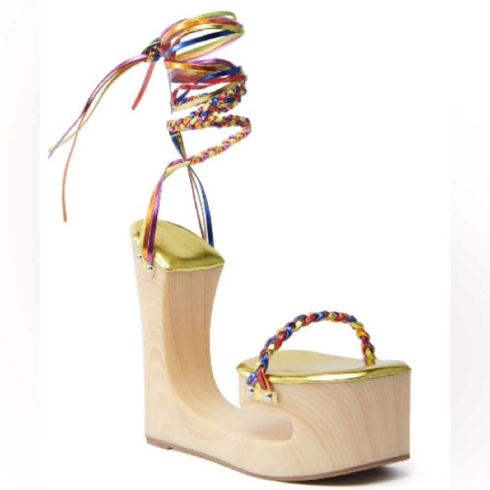 Multicolor Strappy Platform Wedges